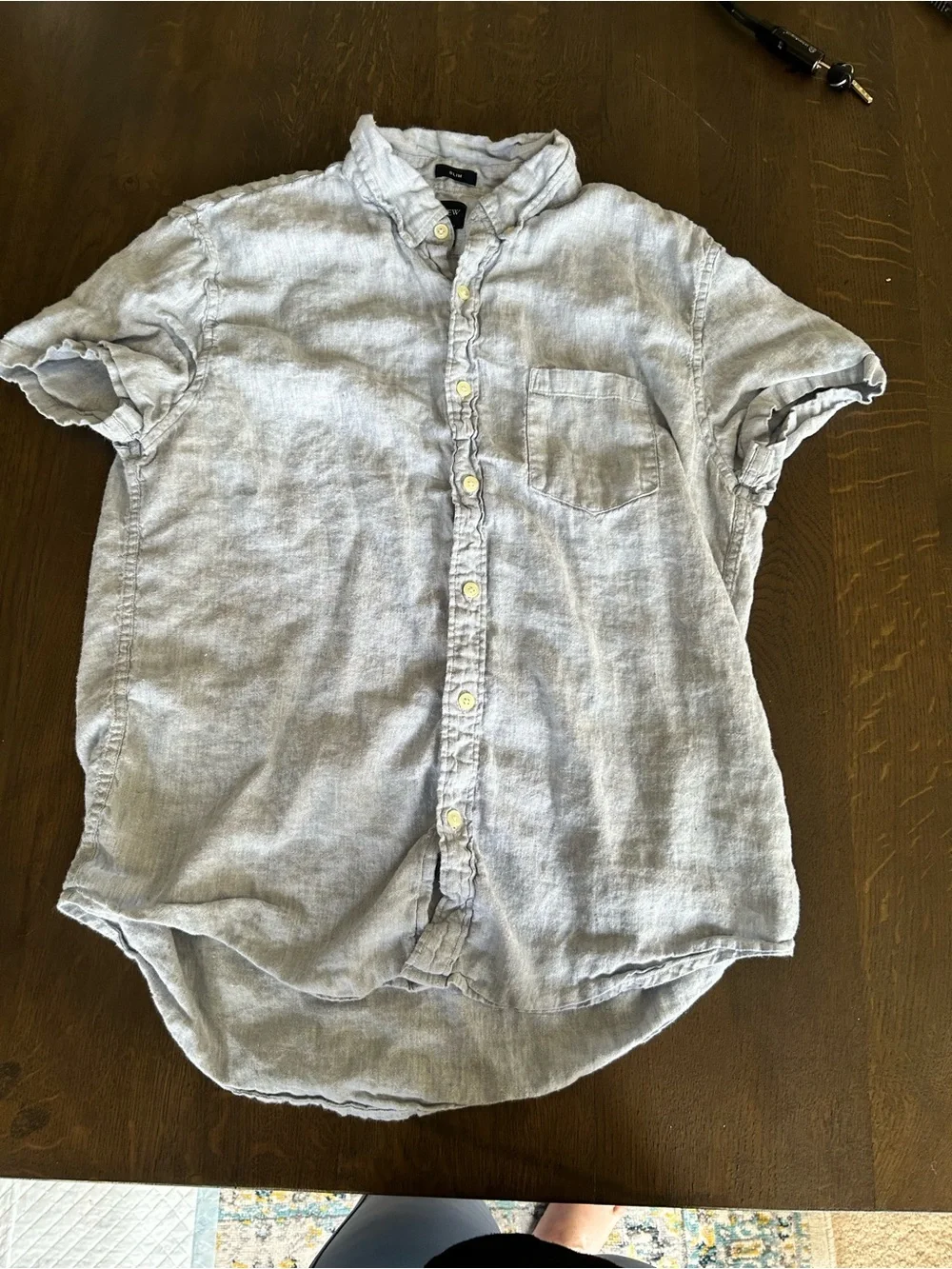Banana republic linen cotton blend short sleeve button down shirt light gray